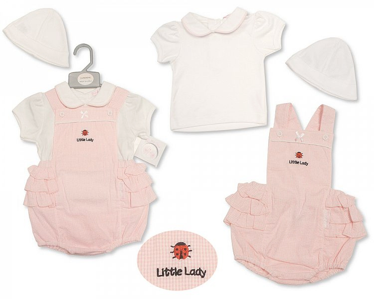 My Little Chick  5035320421919 ML2191 "Little Lady" Gingham Frill Dungaree Set (NB-6 Months)