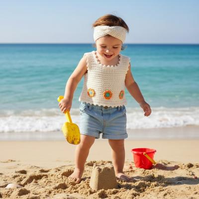 MSF10389B  Crochet Top , Headband and Denim Shorts  (2-4 years)
