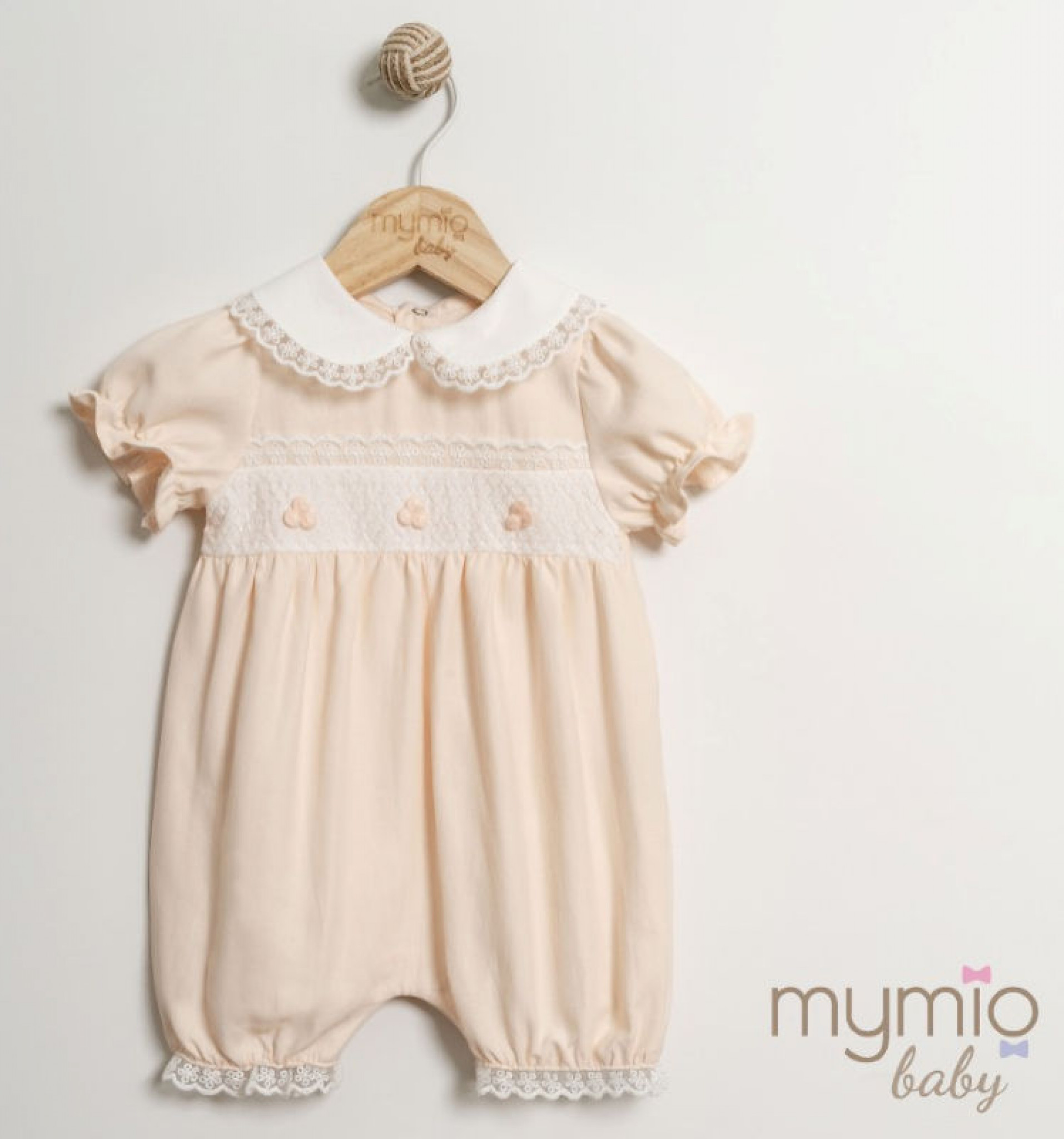 Mymio Baby  8684496129593 MY4494Pe Lace Trimmed Romper (3-12 months)