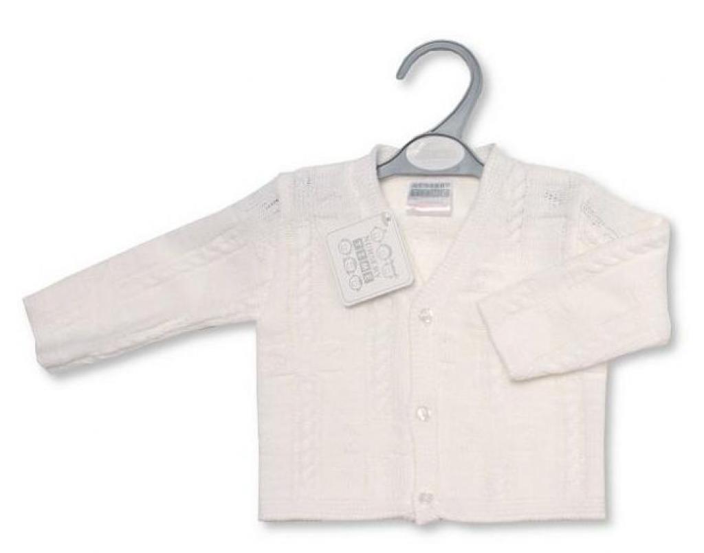 Nursery Time Bw-10-575W 5035320105758 NT10-575-W White Cable Knit V-Neck Cardigan (Newborn - 9m)