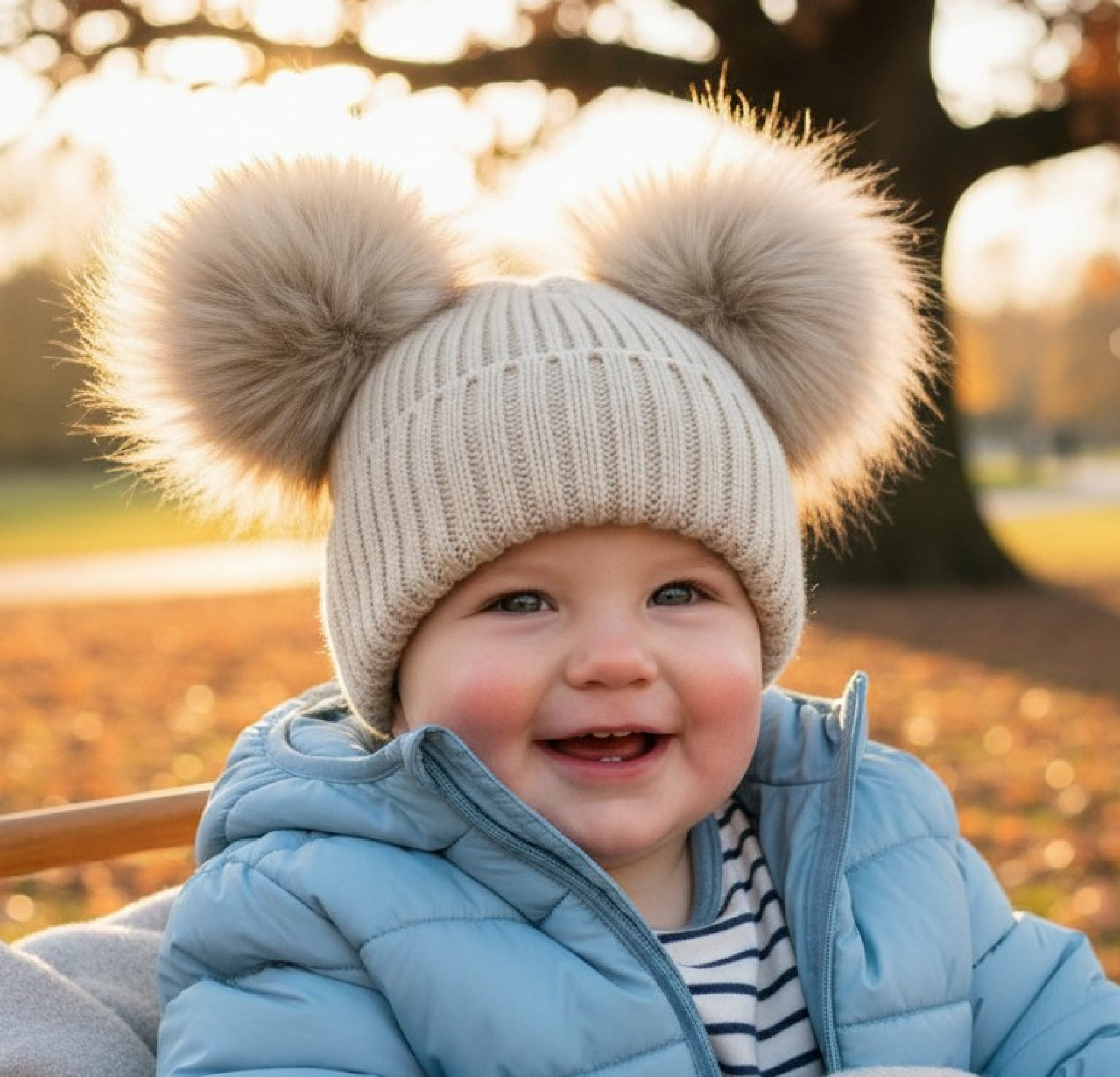 My Little Chick BW-0503-0332L 5035320153322 NT0332-BEI Beige Taupe Double Pom Pom Hat (Choose)
