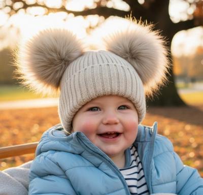 NT0332-BEI  Beige Taupe Double Pom Pom Hat  (Choose)