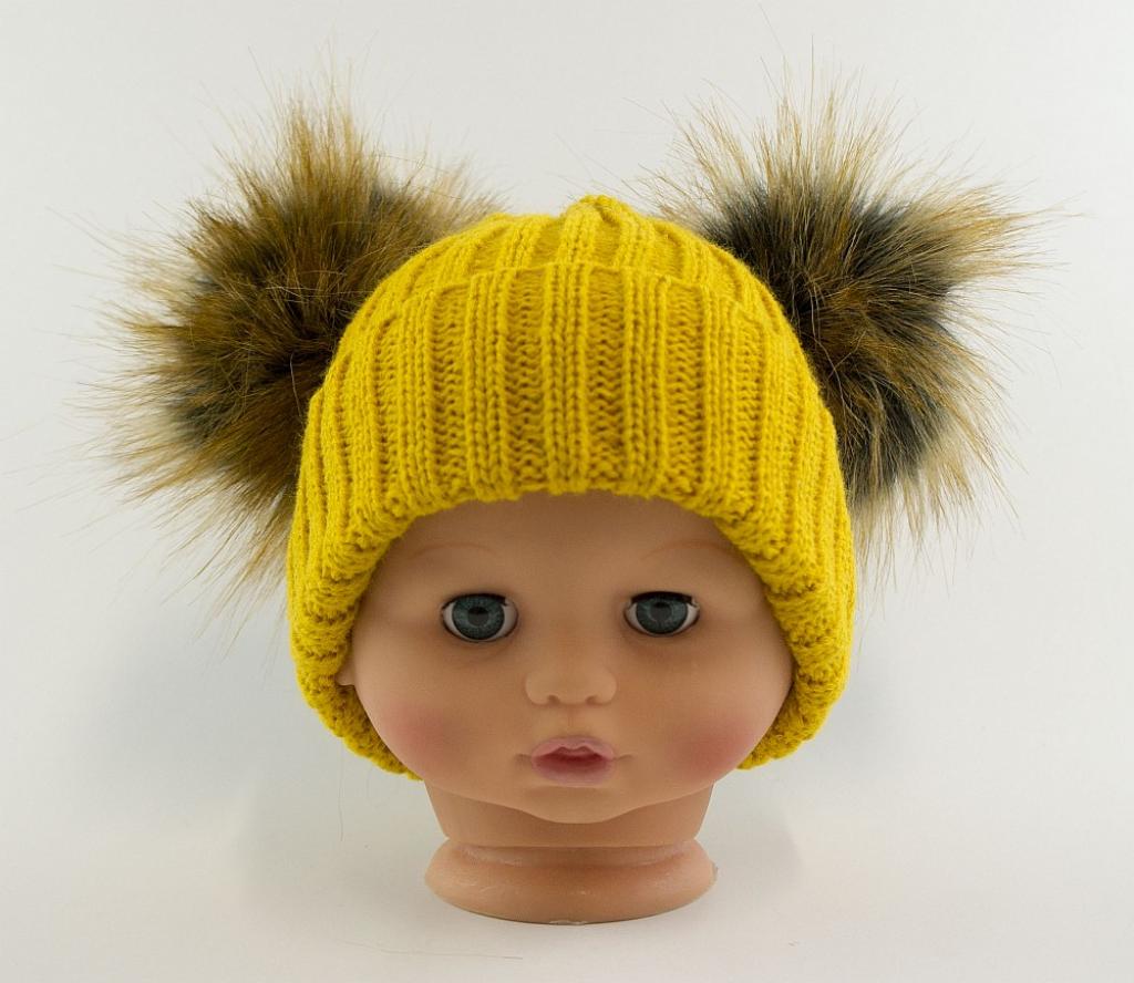 My Little Chick BW-0503-0332M-XL  NT0332M Mustard Yellow Double Pom Pom Hat (Choose Size)