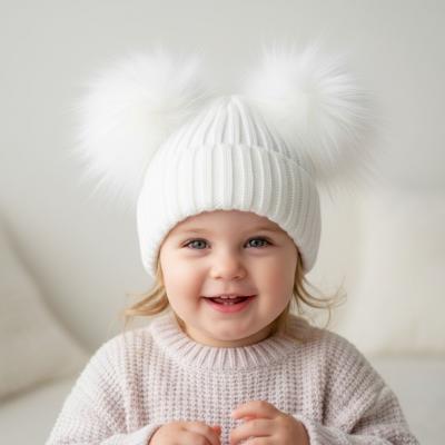 NT0332W  White Double Pom Pom Hat  (Choose)