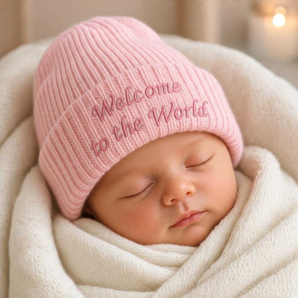 Nursery Time BW-0503-0452 NT0503-0452P Pink "Welcome" Knitted Hat (0-3 months)