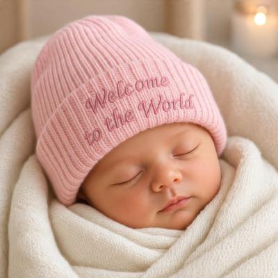 NT0503-0452P  Pink "Welcome" Knitted Hat  (0-3 months)