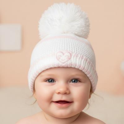 NT0503-0466-P  Heart Pom Pom Hat  (0-6 months)