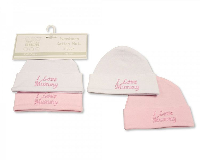 Nursery Time BW-0503-0475 5035320044750 NT0503-0475 2 Pack "I Love Mummy" Hat (Newborn)