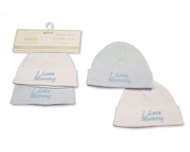 Nursery Time BW-0503-0478 5035320044781 NT0503-0478 2 Pack "I Love Mummy" Hat (Newborn)
