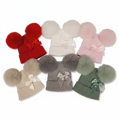 NT0503-0622A  Double Pom Pom Hat with Bow  (6-12m - Choose Colour)