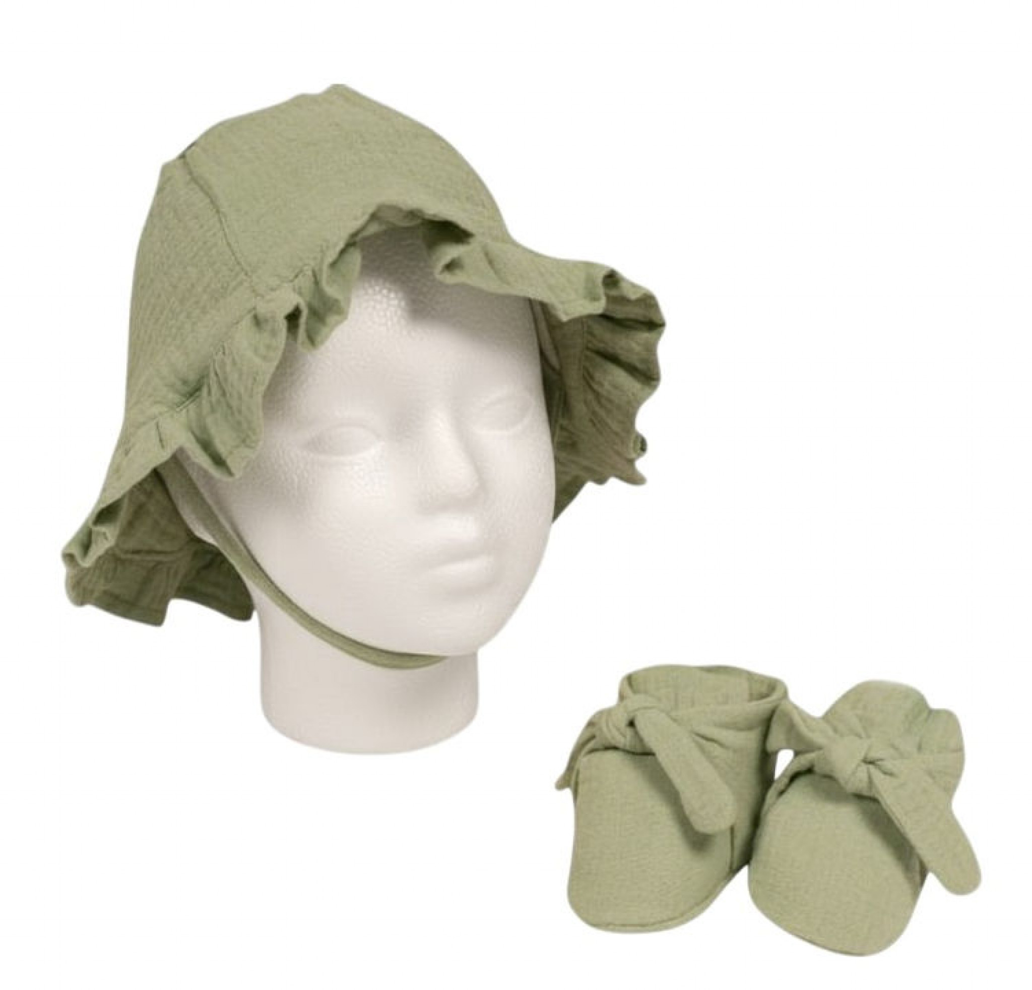 Nursery Time BW-0503-0636SG 5035320056364 NT0503-0636-SG Sage Green Sun Hat and Booties Set (0-12m)