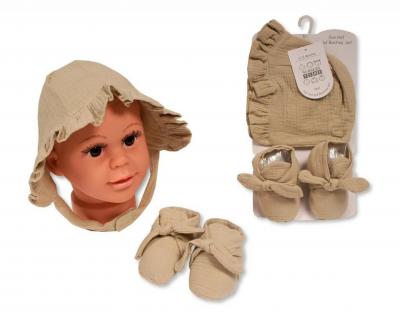 Nursery Time BW-0503-0636T 5035320226361 NT0503-0636-T Taupe Sun Hat and Booties Set (0-12m)