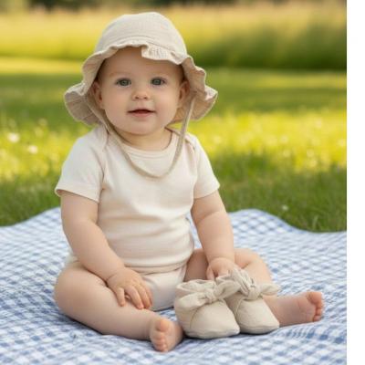 NT0503-0636T  Taupe Sun Hat and Booties Set  (0-12m)