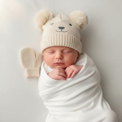 NT0503-0641T   Baby Double Pompom Hat and Mitten Set  (0-6 months)
