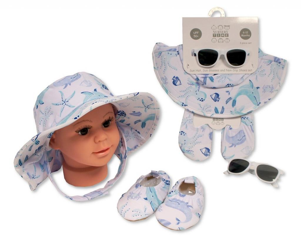 Nursery Time  5035320626420 NT0503-0642 "Sealife" Hat UPF 50+, Sunglasses and Shoes (6-18m)