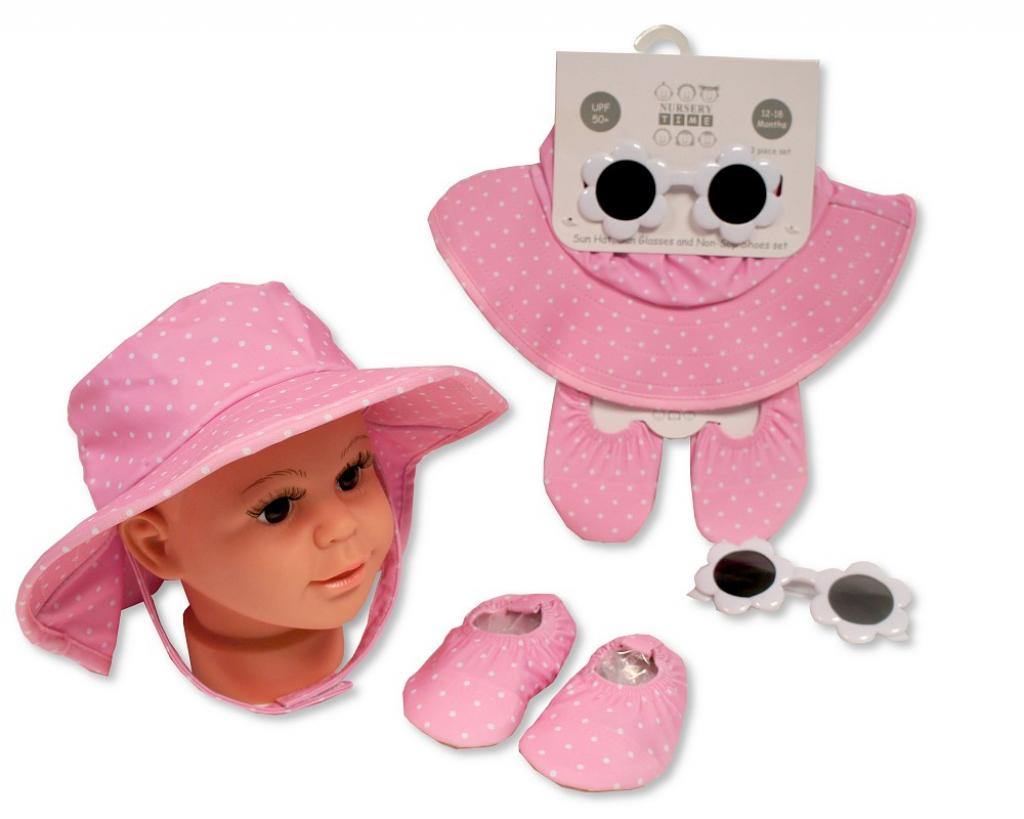 Nursery Time  5035320426433 NT0503-0643 "Dotty" Hat UPF 50+, Sunglasses and Shoes (6-18m)