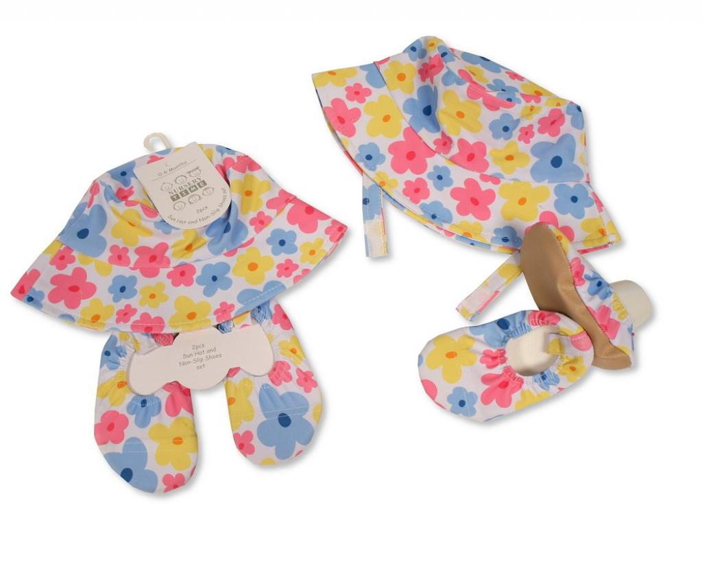 Nursery Time  5035320036373 NT0503-637 "Flowers" Sun Hat and Non-slip Shoes Set (0-18m)