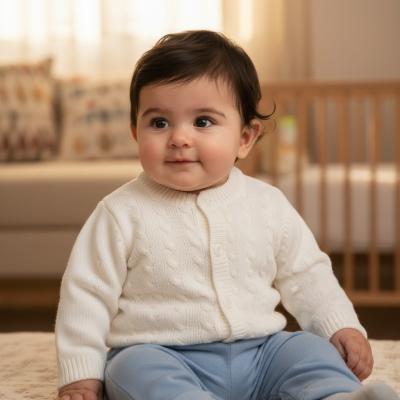 NT10-1001-W  White Cable Knit Cardigan  (NB-9 months)
