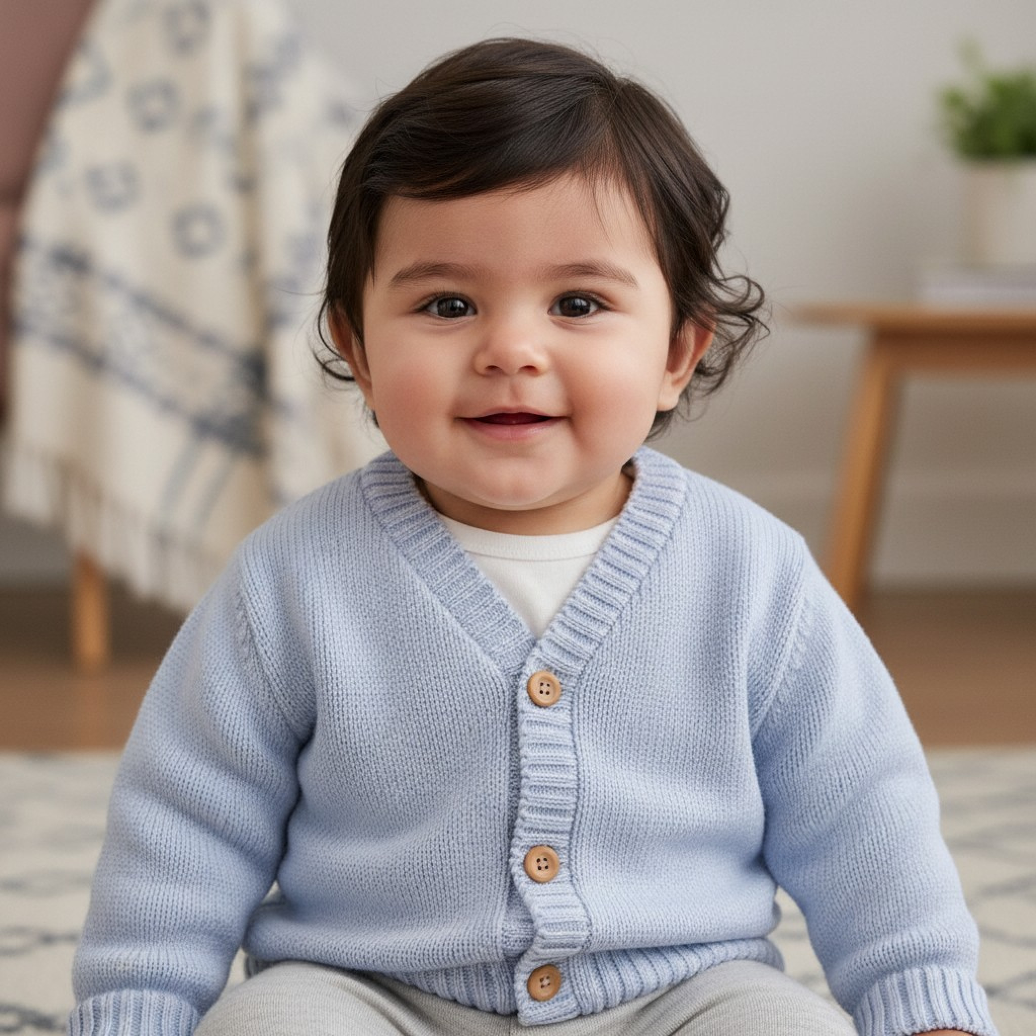 Nursery Time Bw-10-1002S/24  NT10-1002S24 Sky Knit V-Neck Cardigan (9-24 months)