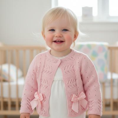 NT10-1009-P  Pink Fancy Knit "Bow" Cardigan  (NB-9m)
