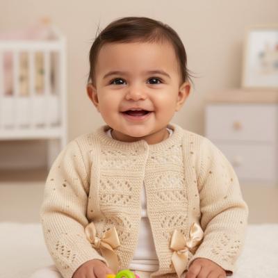 NT10-1009-T  Taupe Fancy Knit "Bow" Cardigan  (NB-9m)