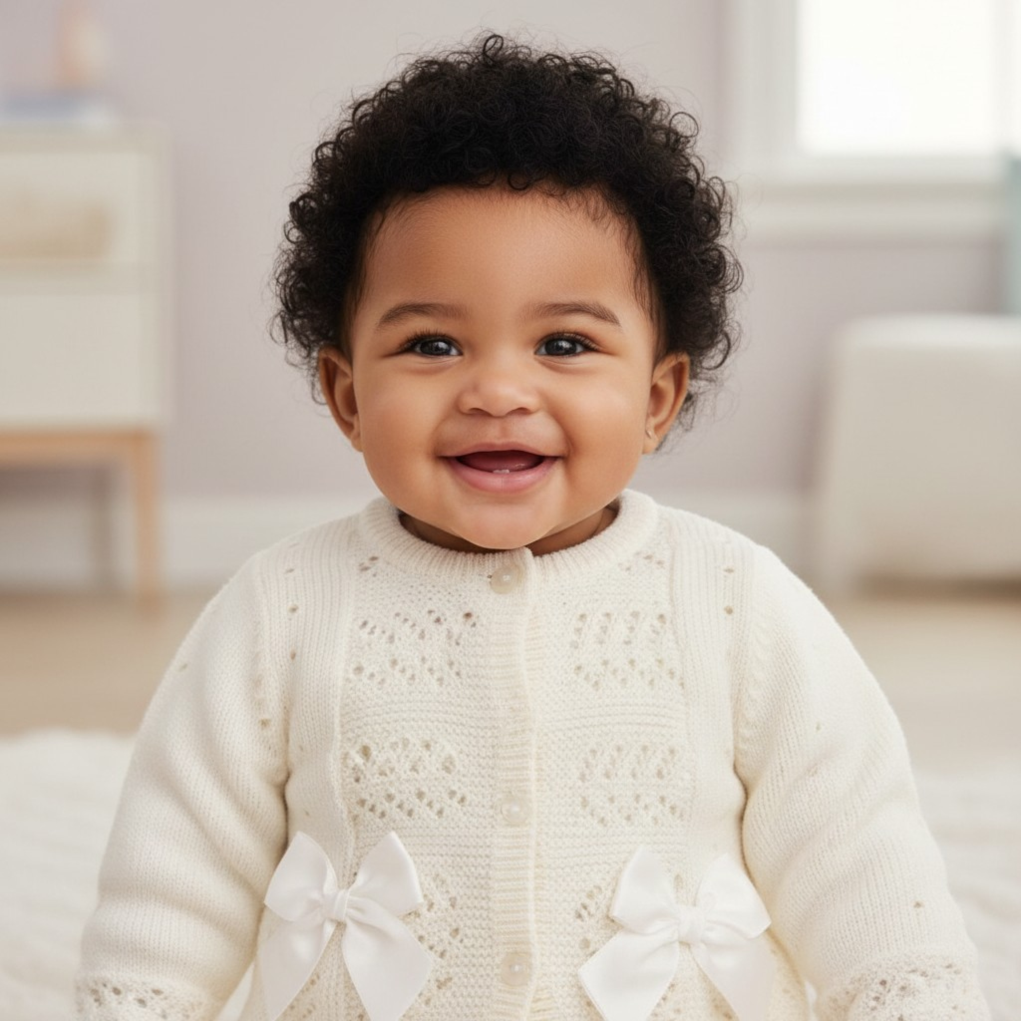 Nursery Time Bw-10-1009W 5035320100098 NT10-1009-W White Fancy Knit "Bow" Cardigan (NB-9m)