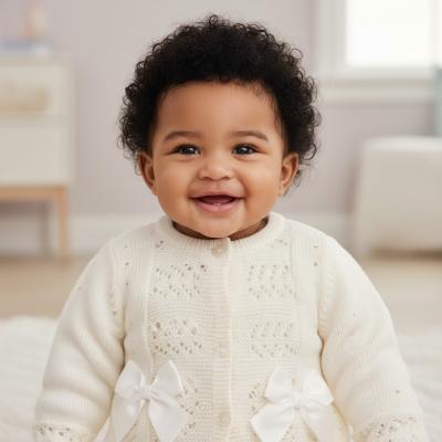 NT10-1009-W  White Fancy Knit "Bow" Cardigan  (NB-9m)