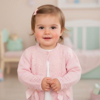 NT10-1009P24  Pink Fancy Knit "Bow" Cardigan  (9-24m)