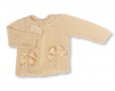 Nursery Time Bw-10-1009T 5035320700090 NT10-1009T Taupe Fancy Knit "Bow" Cardigan (NB-9m)