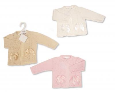 Nursery Time Bw-10-1009T 5035320700090 NT10-1009T Taupe Fancy Knit "Bow" Cardigan (NB-9m)