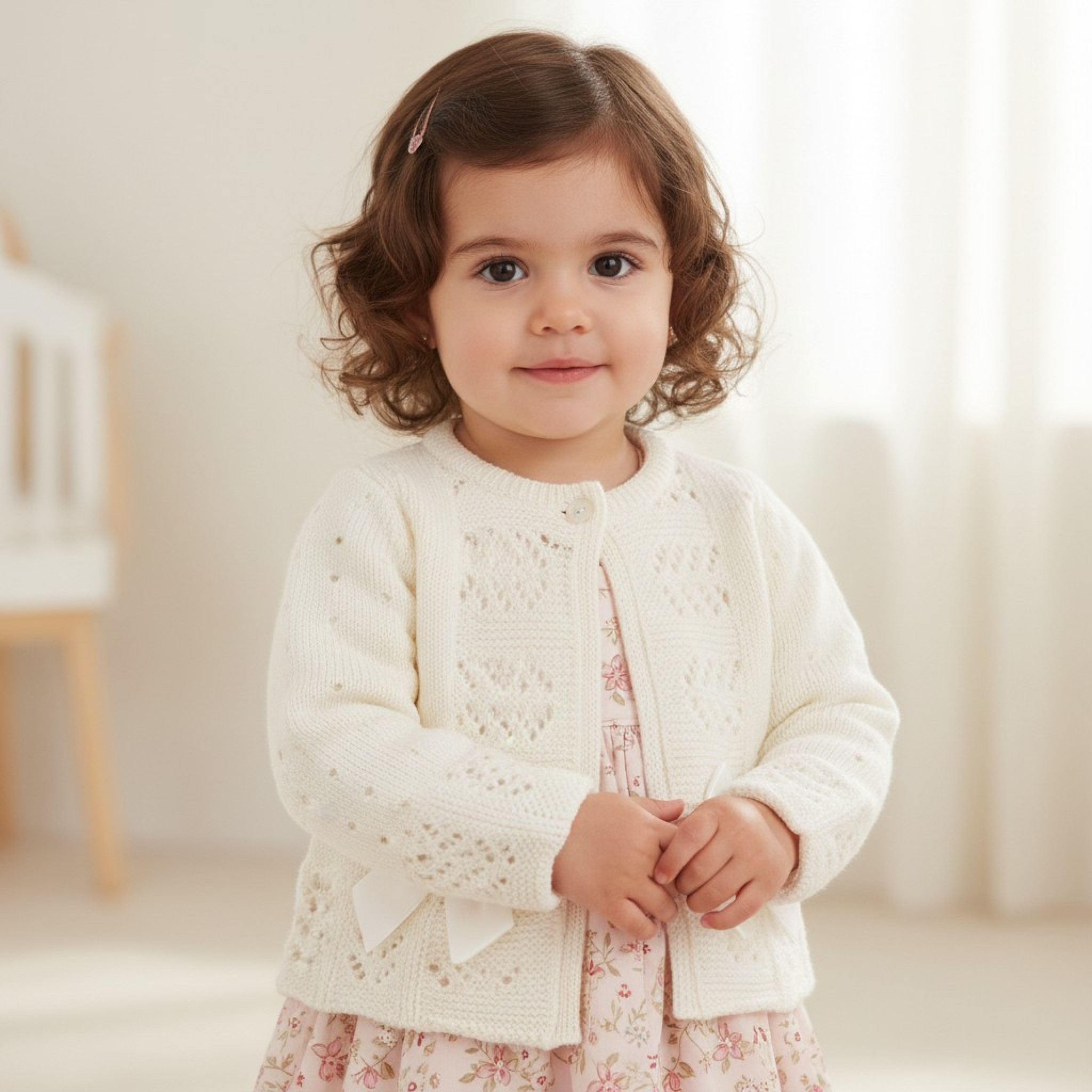 Nursery Time Bw-10-1009W/24  NT10-1009W24 White Fancy Knit "Bow" Cardigan (9-24m)