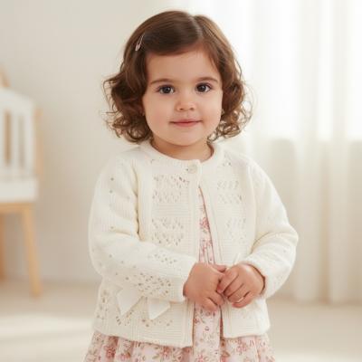 NT10-1009W24  White Fancy Knit "Bow" Cardigan  (9-24m)