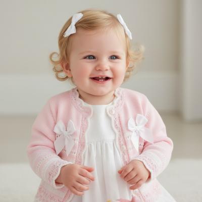 NT10-1011-P  Pink Striped "Bow" Cardigan  (NB-9m)