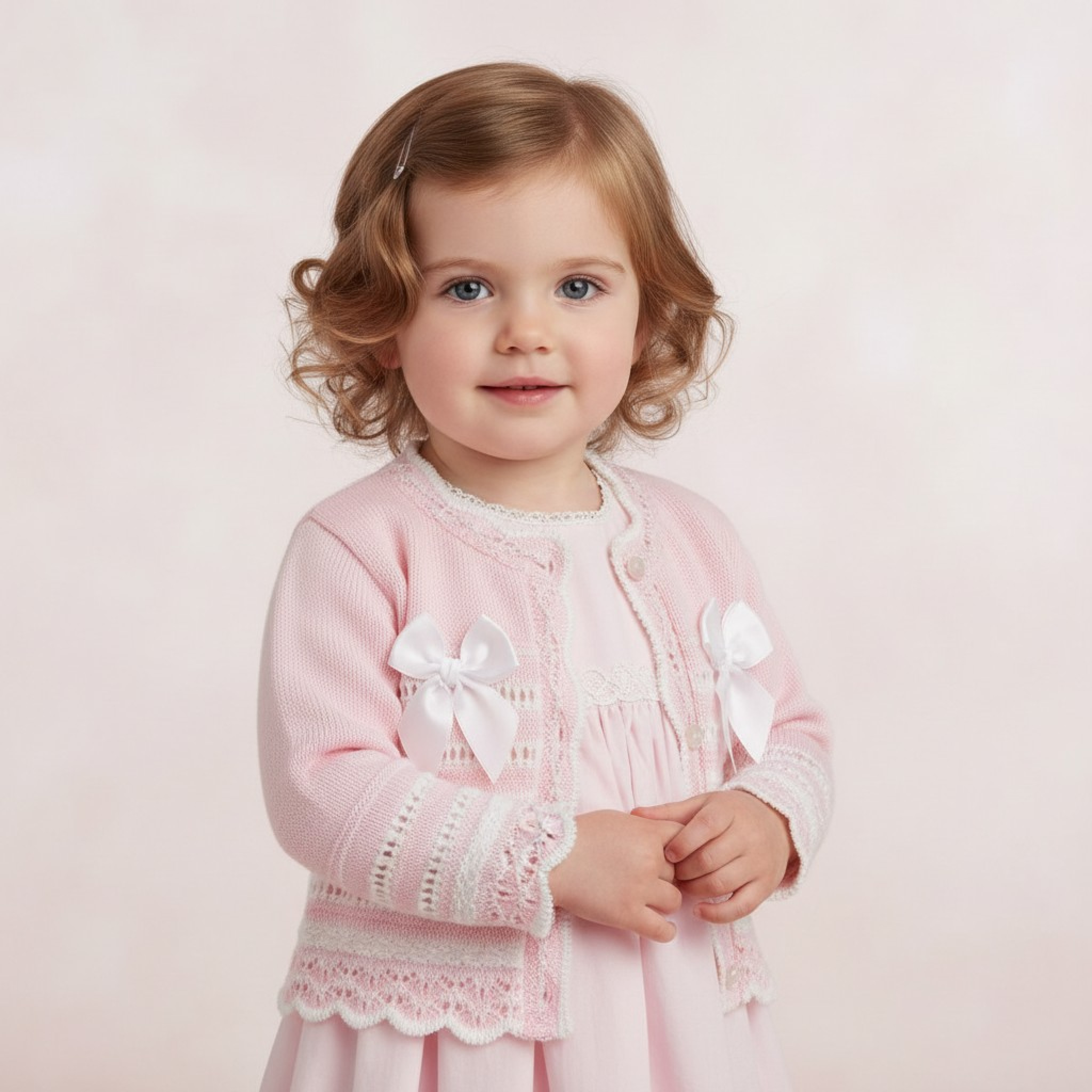 Nursery Time Bw-10-1011P/24  NT10-1011P24 Pink Striped "Bow" Cardigan (9-24m)