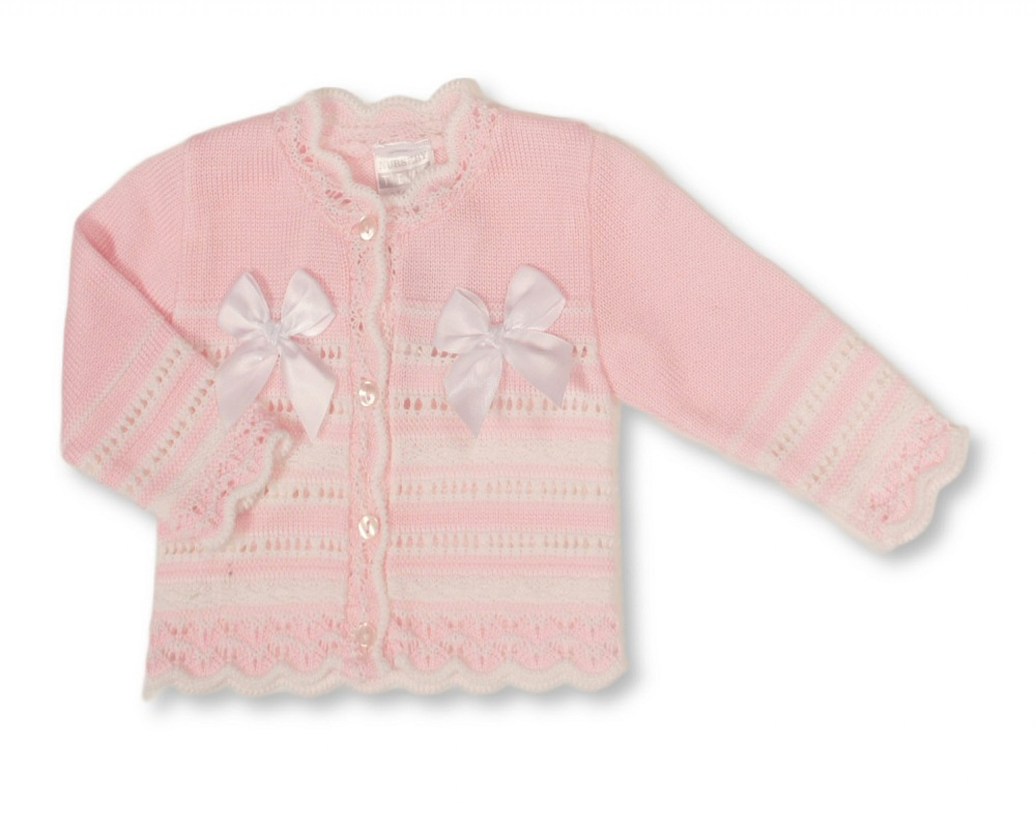 Nursery Time Bw-10-1011P 5035320400112 NT10-1011P Pink Striped "Bow" Cardigan (NB-9m)