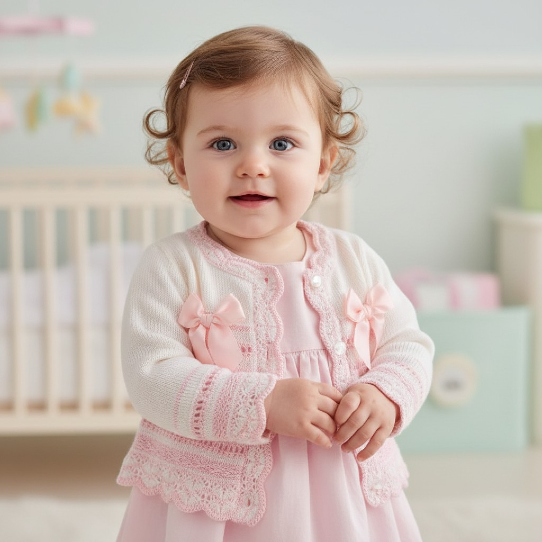 Nursery Time Bw-10-1011W/24  NT10-1011W24 White Striped "Bow" Cardigan (9-24m)