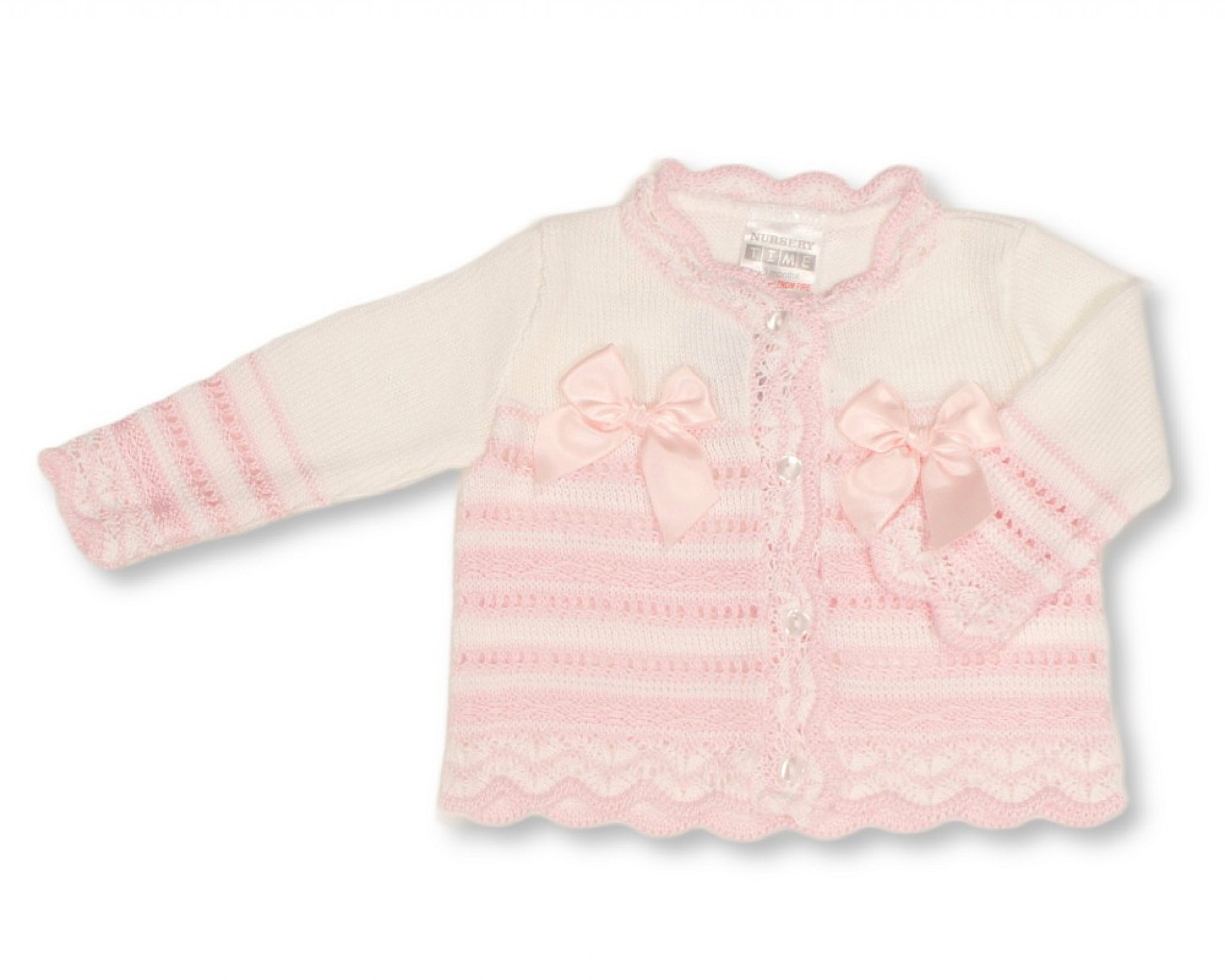Nursery Time Bw-10-1011W 5035320100111 NT10-1011W White Striped "Bow" Cardigan (NB-9m)