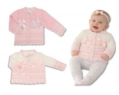 Nursery Time Bw-10-1011W 5035320100111 NT10-1011W White Striped "Bow" Cardigan (NB-9m)