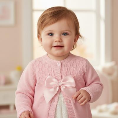 NT10-1015-P  Pink Fancy Knit "Bow" Cardigan  (NB-9m)