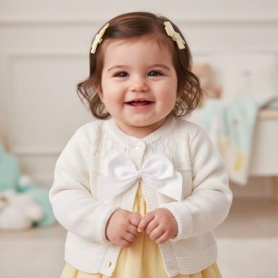 NT10-1015-W  White Fancy Knit "Bow" Cardigan  (NB-9m)