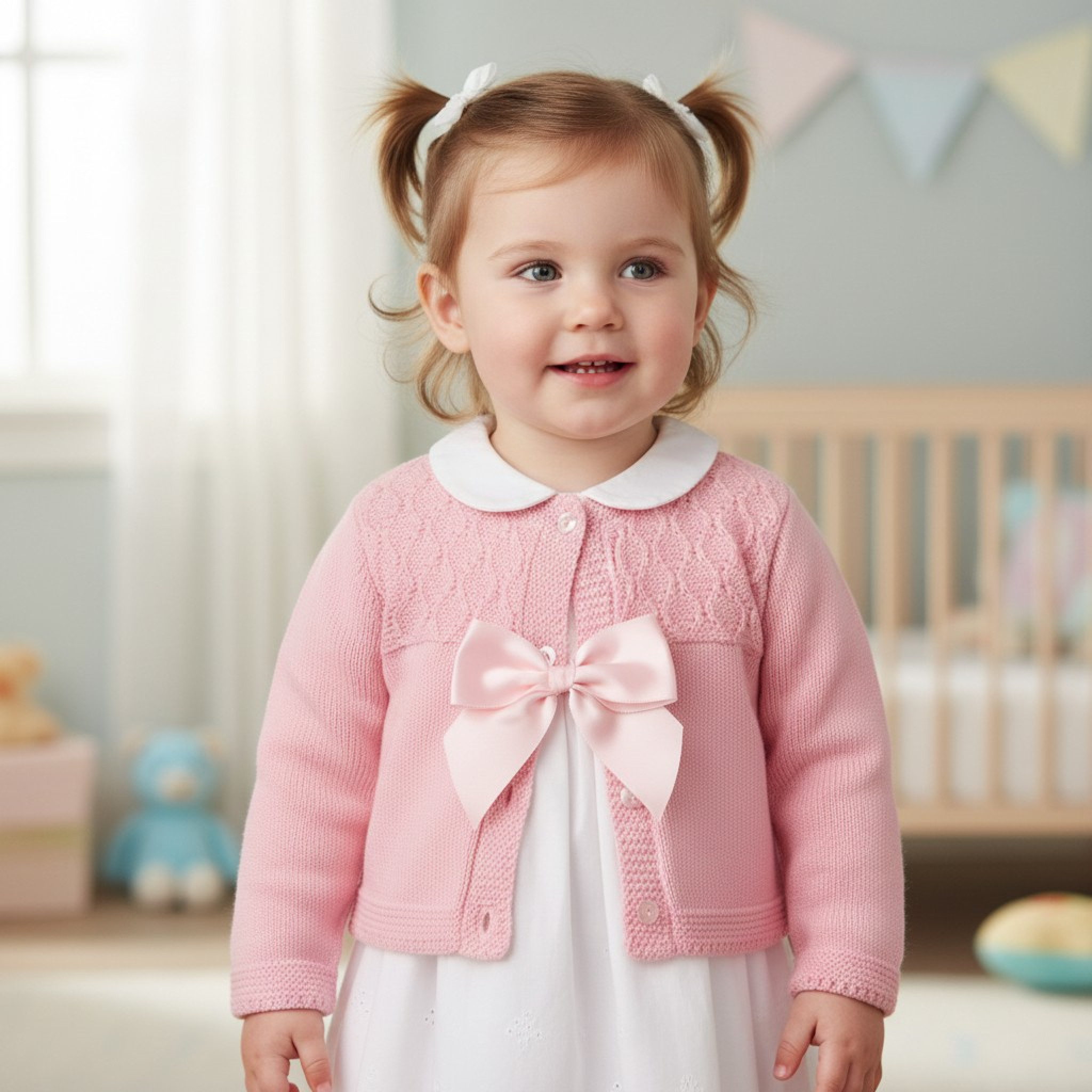 Nursery Time Bw-10-1015P/24  NT10-1015P24 Pink Fancy Knit "Bow" Cardigan (9-24m)