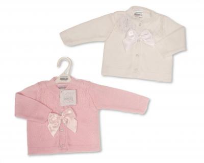 Nursery Time Bw-10-1015P  NT10-1015P Pink Fancy Knit "Bow" Cardigan (NB-9m)