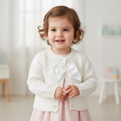 NT10-1015W24 White Fancy Knit "Bow" Cardigan (9-24m)