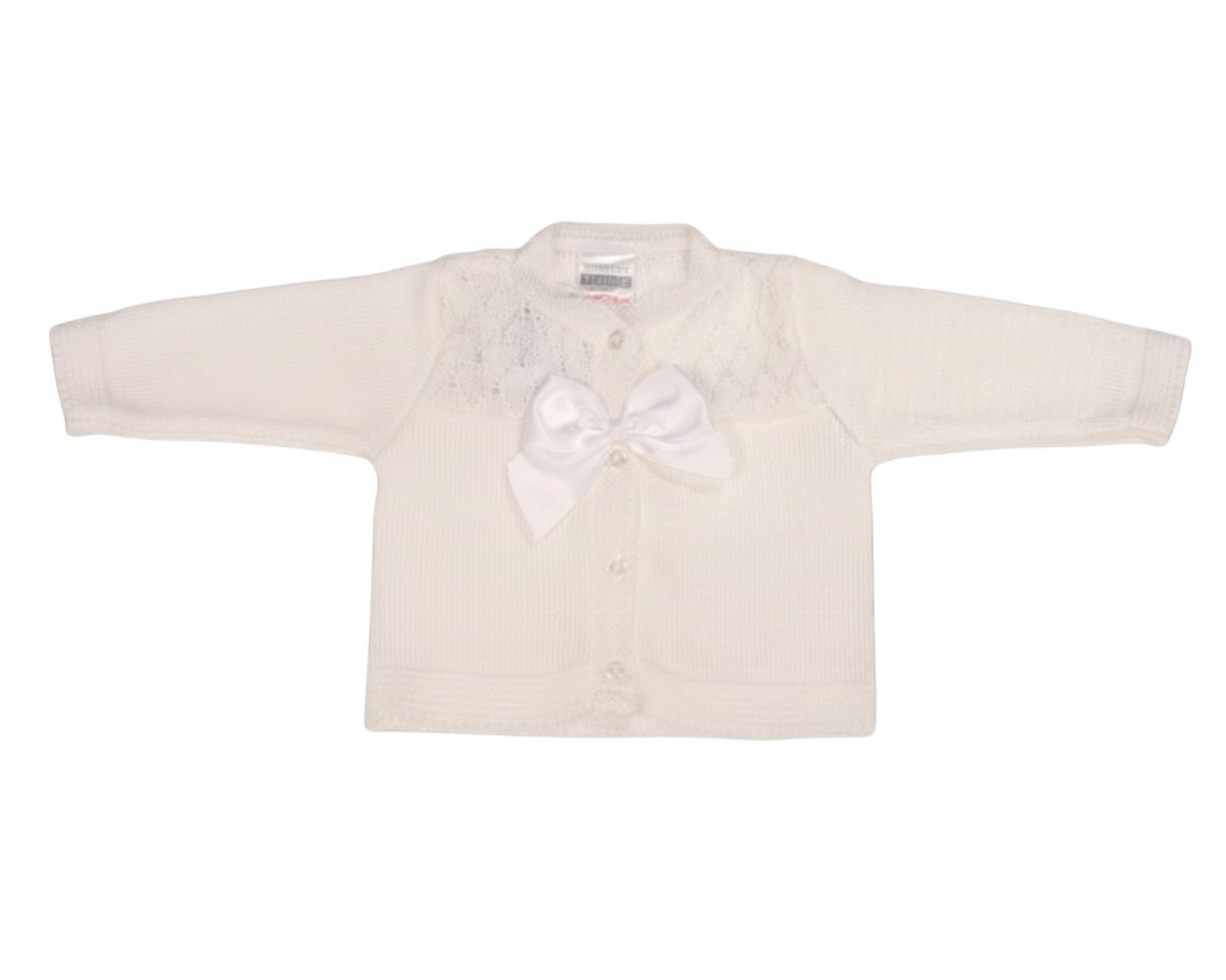 Nursery Time Bw-10-1015W  NT10-1015W White Fancy Knit "Bow" Cardigan (NB-9m)