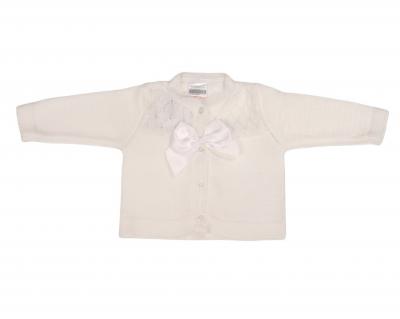 Nursery Time Bw-10-1015W  NT10-1015W White Fancy Knit "Bow" Cardigan (NB-9m)