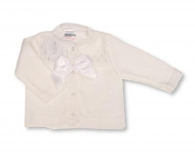 Nursery Time Bw-10-1015W  NT10-1015W White Fancy Knit "Bow" Cardigan (NB-9m)