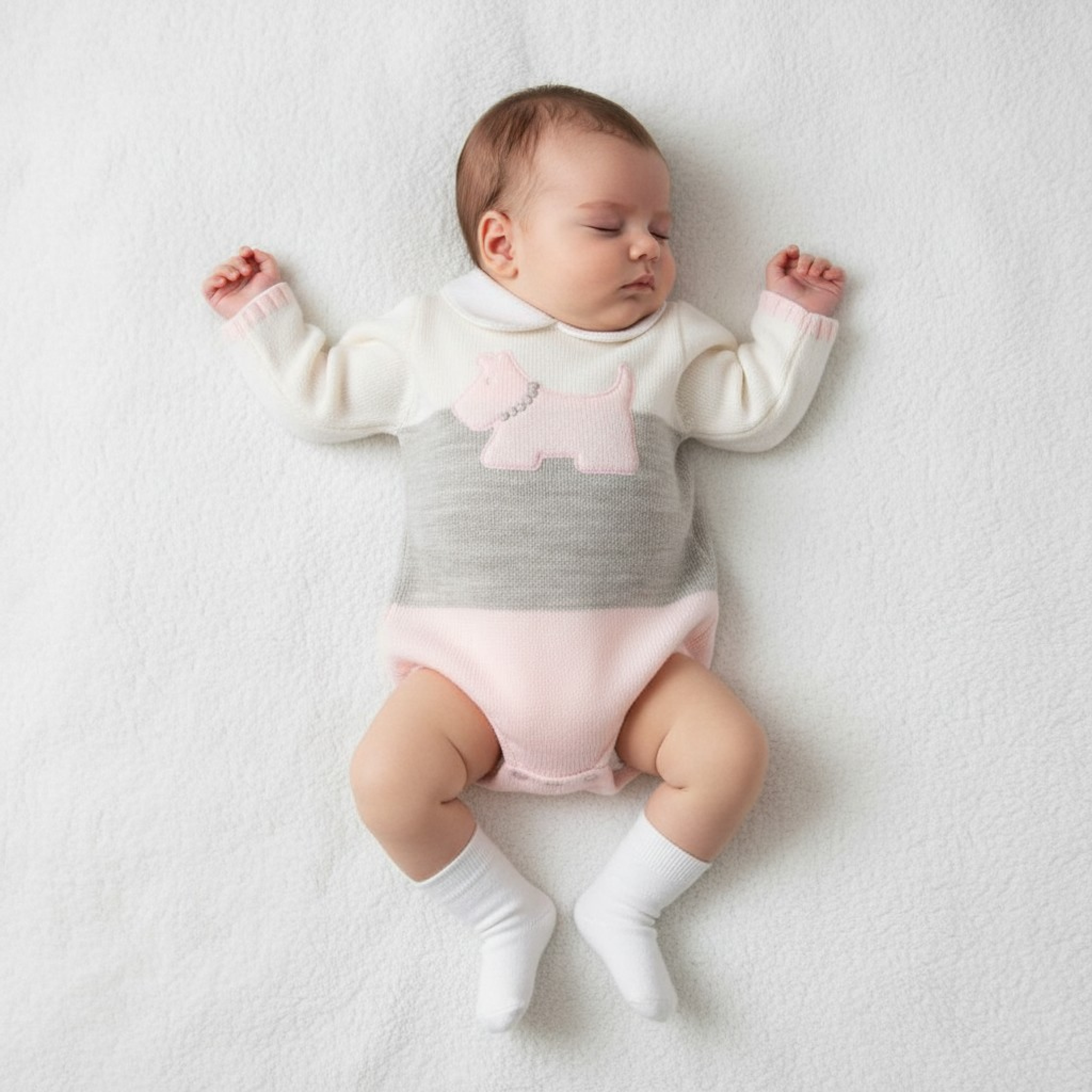 Nursery Time 10-1182 5035320011820 NT10-1182-P Knitted "Dog" Romper (Nb-6 months)