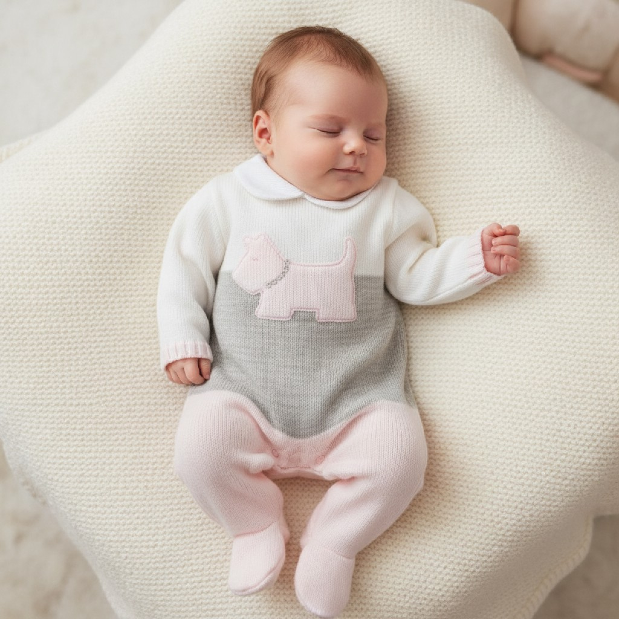Nursery Time 10-1184 5035320011844 NT10-1184-P Knitted "Dog" All in One (Nb-9 months)