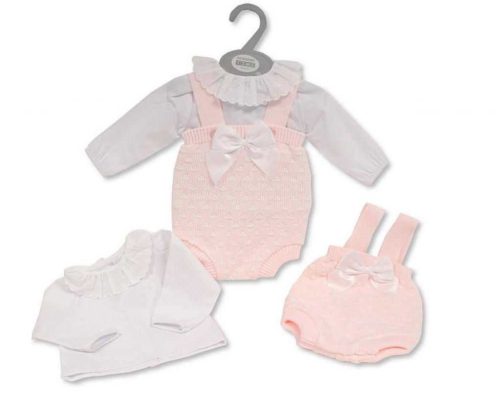 Nursery Time 10-1193 5035320011936 NT10-1193 Knitted "Lace and Bow" Dungaree Set (Nb-9m)