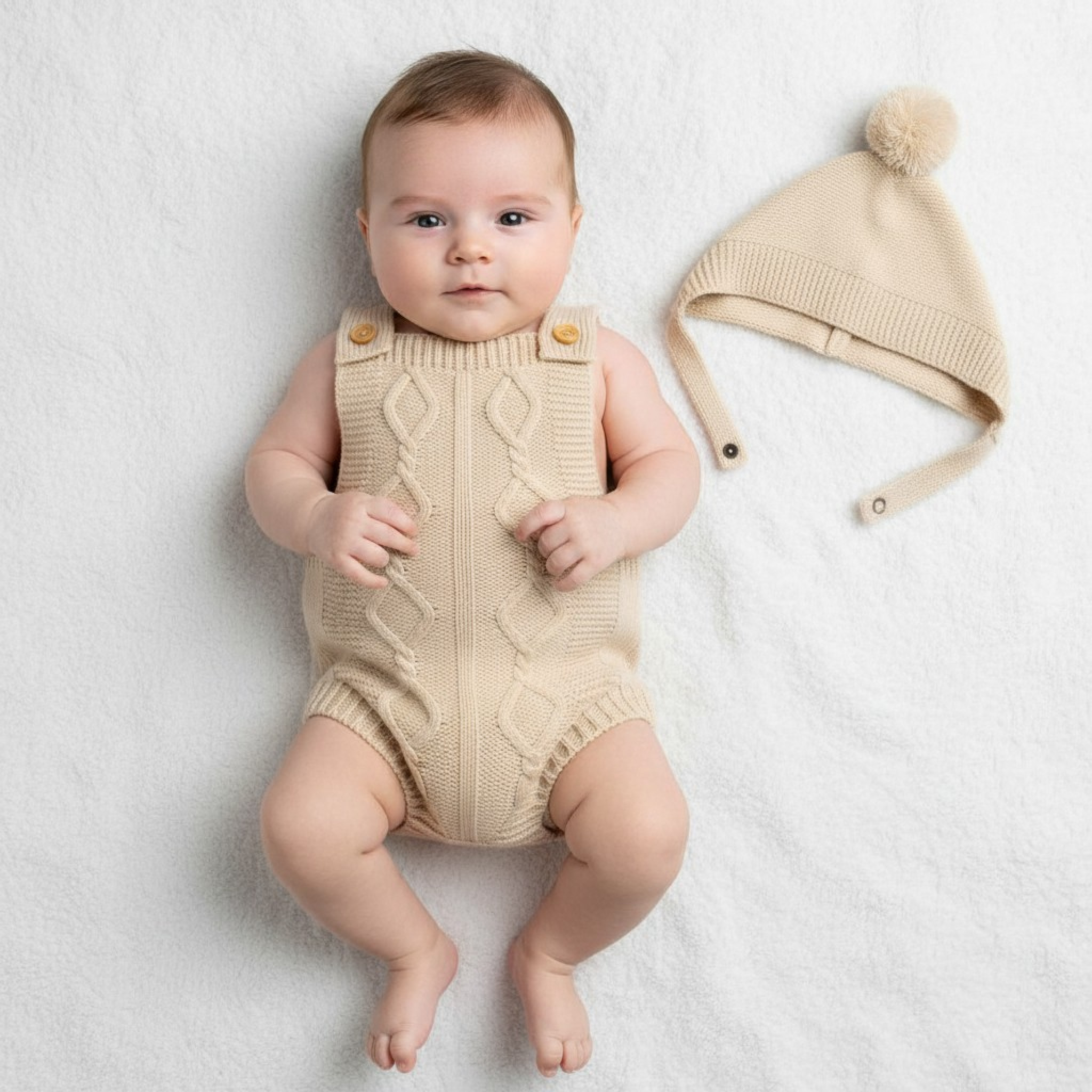 Nursery Time 10-1226S  NT10-1226-T Taupe Knitted Dungaree and Hat (0-6m)